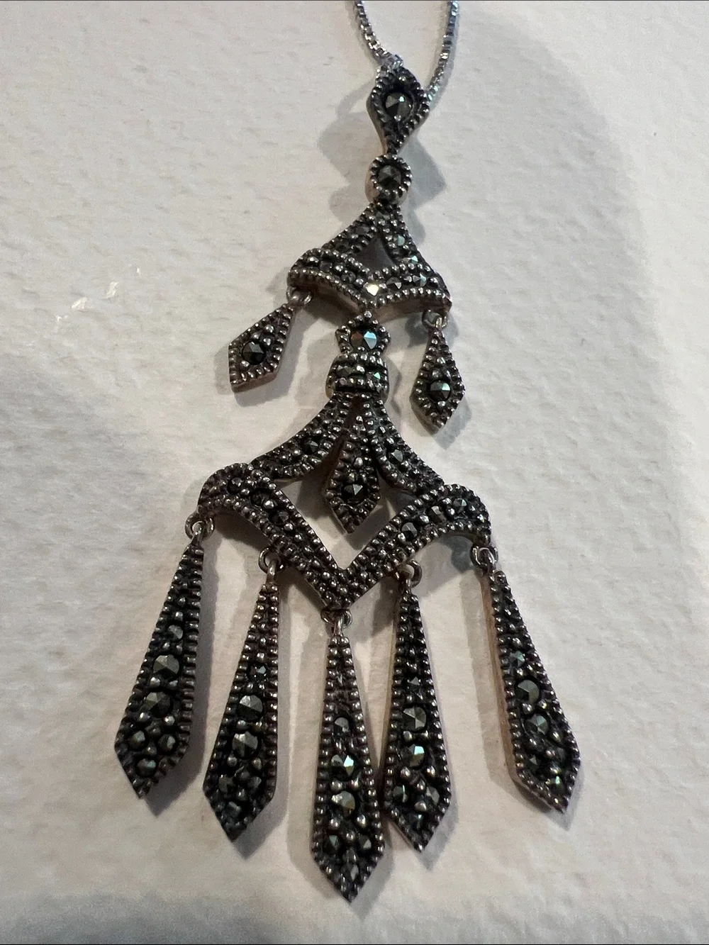 Judith Jack Sterling Silver Black Marcasite Chandelier Pendant Necklace
